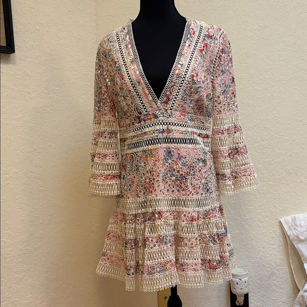 Zimmermann Multicolor Lace Trim Midi Dress